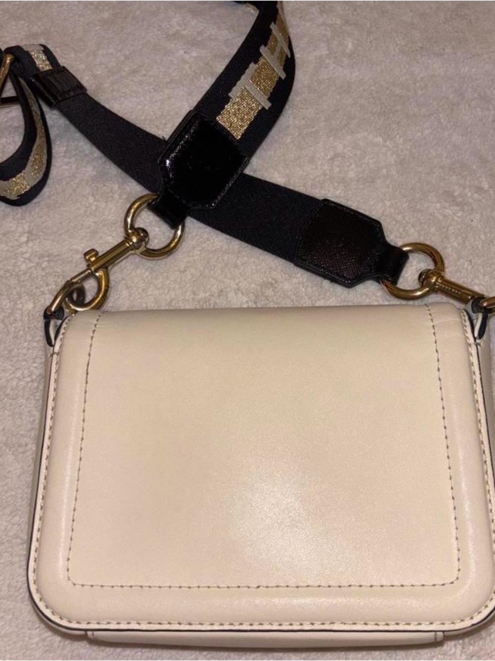 Marc Jacobs Cream Leather Crossbody with Branded Black & Gold Strap - Picture 3 of 6